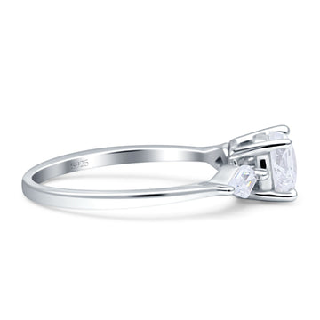 Three Stone Ring Kite Shape Accent Round Cubic Zirconia 925 Sterling Silver Wholesale
